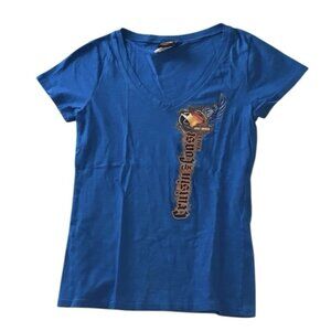 Harley Davidson Cruisin Coast 2013 Logo V-Neck Shirt Womens Size Large Blue